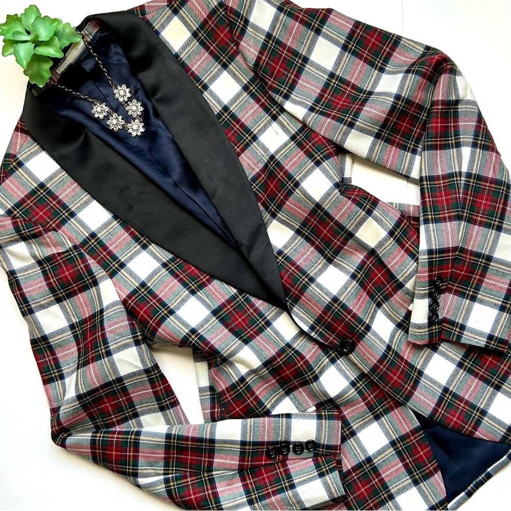 J Crew Ludlow shawl-collar dinner jacket snowy Stewart tartan English wool 38R - Picture 2 of 16